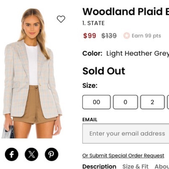 $139 1. STATE 10 Woodland Plaid Blazer Button Satin Revolve Exclusive Suit - Picture 4 of 4